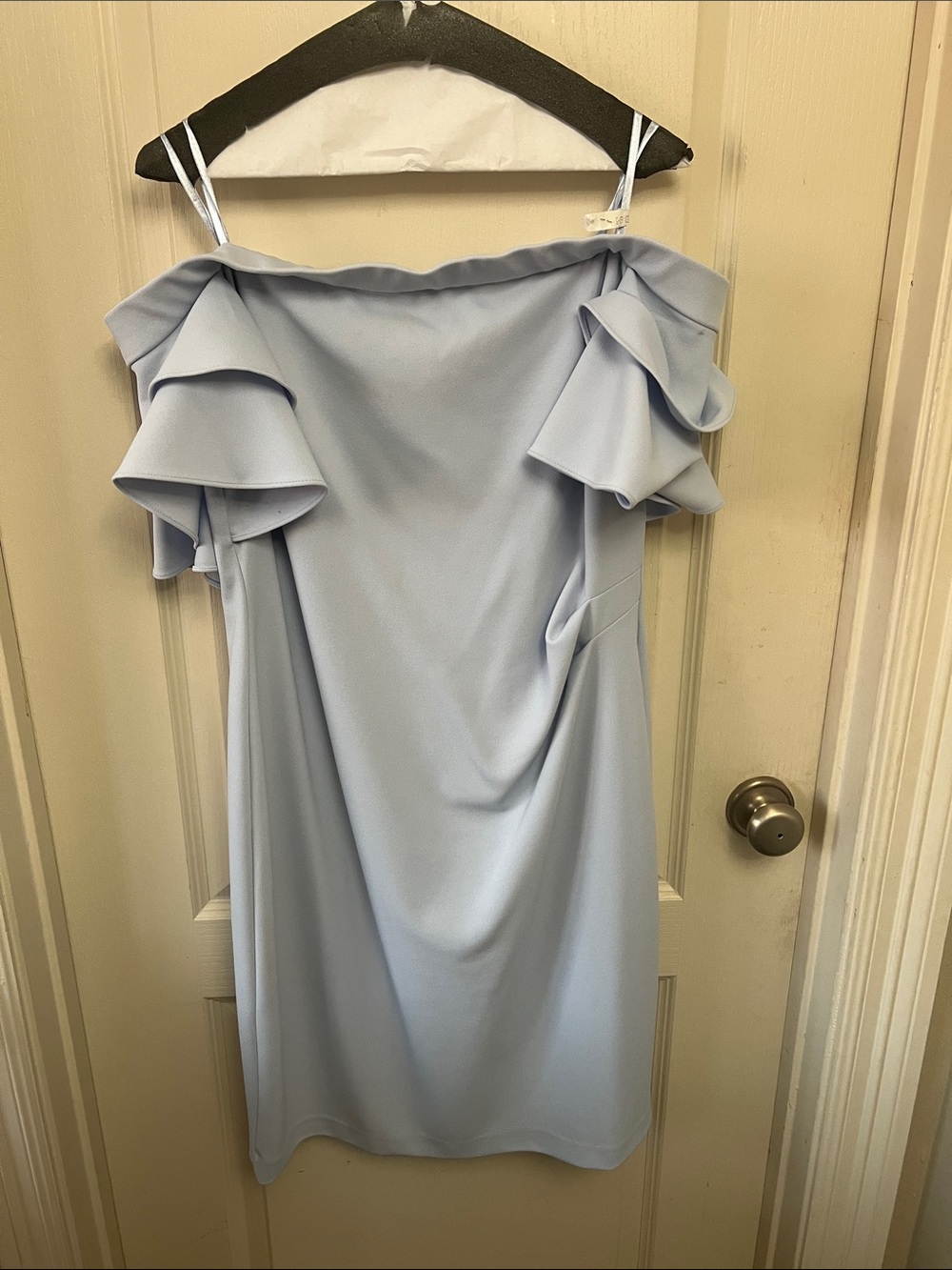 Lauren Ralph Lauren Pale Blue Off-Shoulder Ruffle Mini Dress